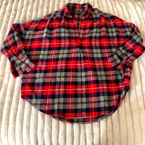 Red Plaid Flannel Long Sleeve Top